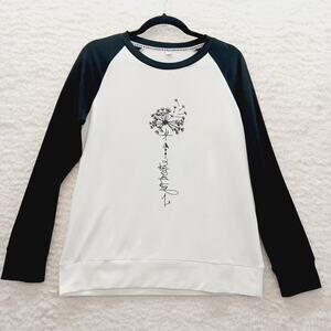 T-Shirt Blouse Top Black White Dandelion Make Wish Just Breathe Colorblock Sz M